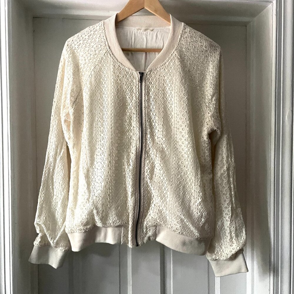 Mystree Lace Embroidered Floral Bomber Jacket Size L